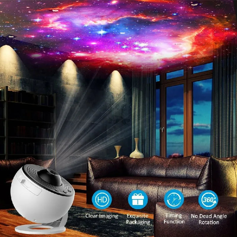 Galaxy Planets Starry Sky Projector Night Light with 12 Sheets Film Discs 360° Rotate Planetarium Kid's Room Decor Projector