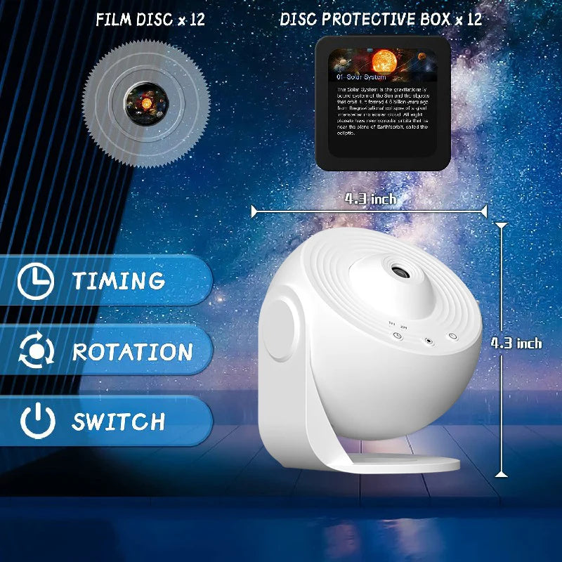 Galaxy Planets Starry Sky Projector Night Light with 12 Sheets Film Discs 360° Rotate Planetarium Kid's Room Decor Projector