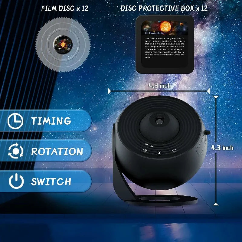 Galaxy Planets Starry Sky Projector Night Light with 12 Sheets Film Discs 360° Rotate Planetarium Kid's Room Decor Projector